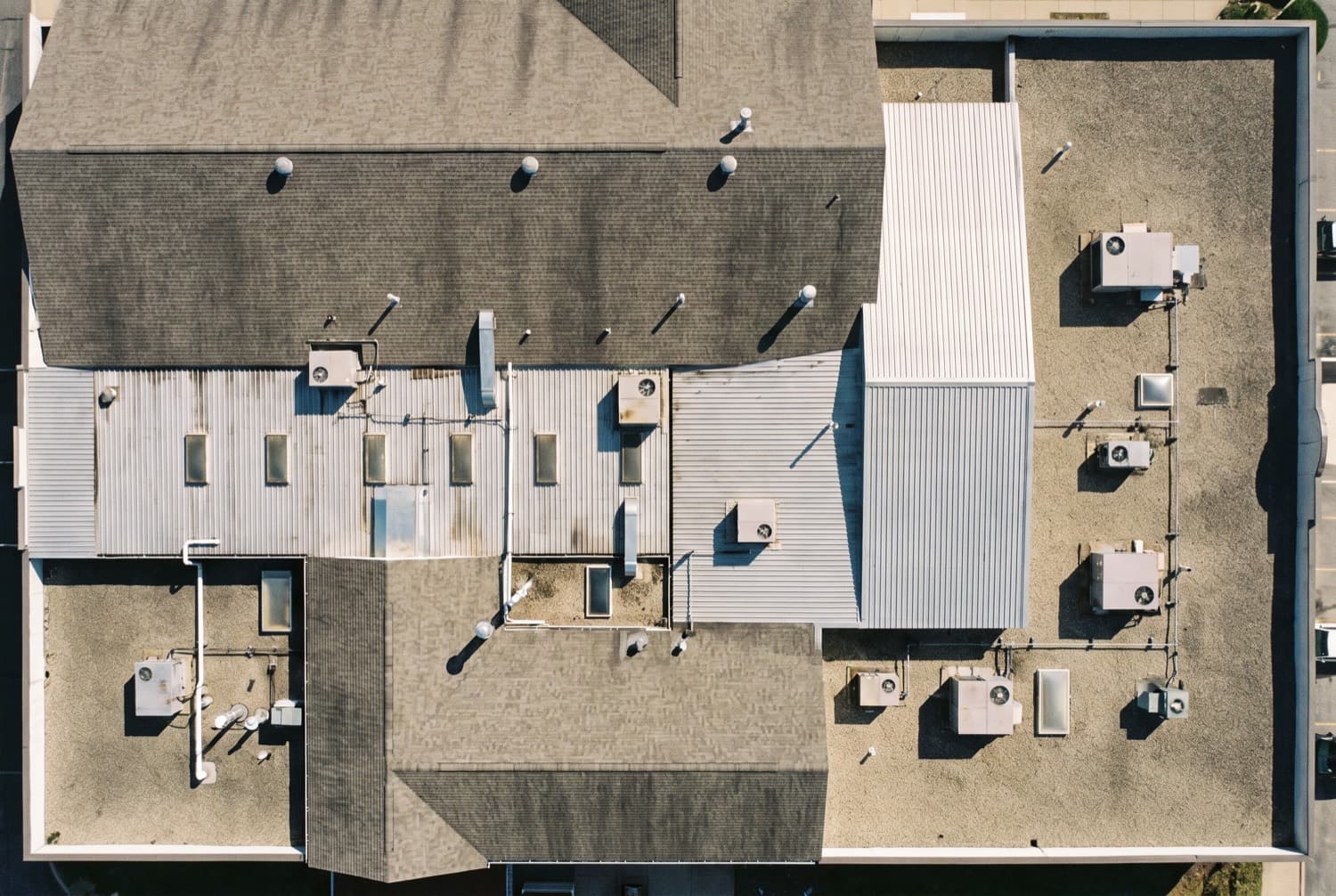 Top-down aerial view of a commercial roof